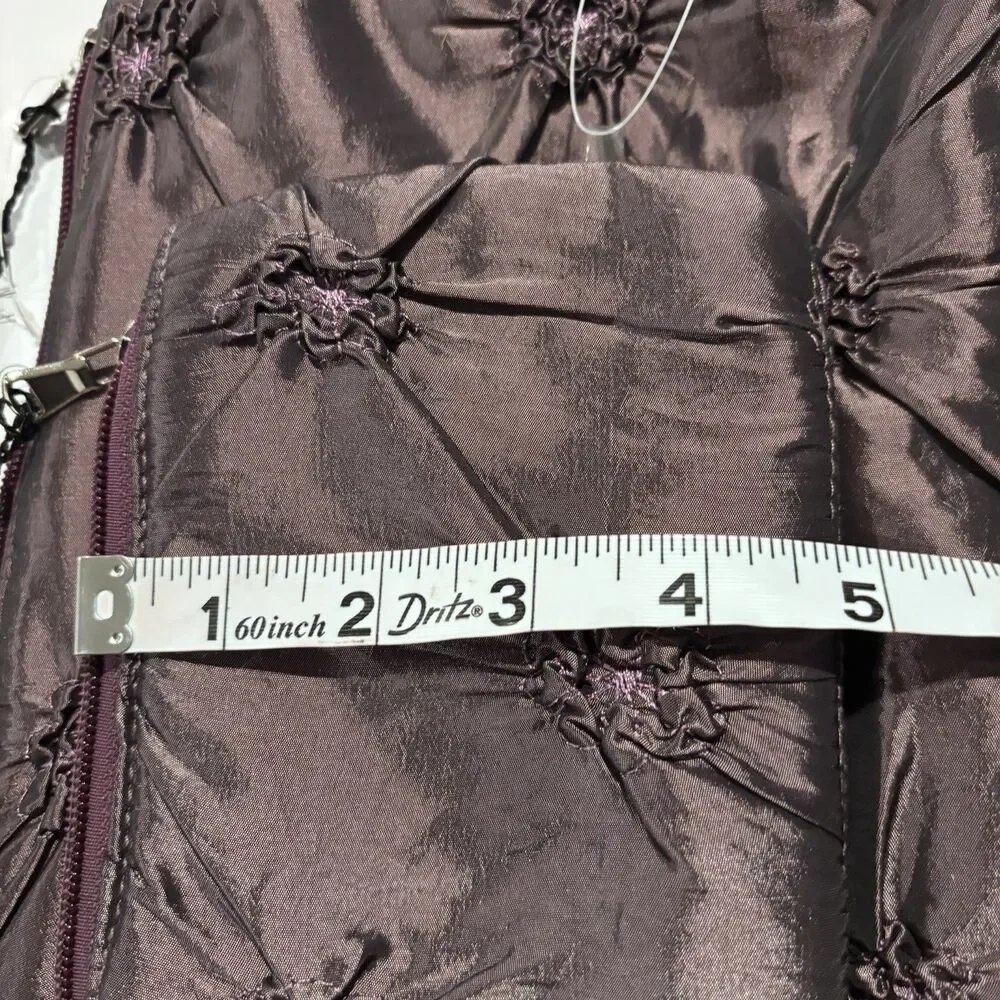 Purple Satin Pintuck Cosmetic Makeup Travel Bag Set 2 Pieces Tassel Zipper NWOT